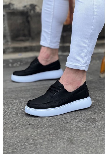 WG508 Siyah Cilt Ortopedik Taban Erkek Casual Ayakkabı