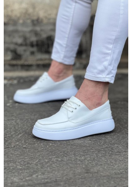 WG508 Beyaz Cilt Ortopedik Taban Erkek Casual Ayakkabı