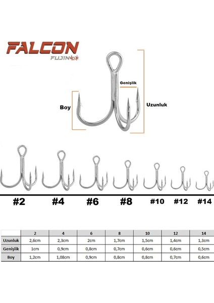 Falcon Süper Anti-Rust Üçlü Kanca modelleri