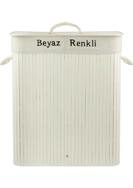 Deco&style Bambu Çift Hazneli Çamaşır Sepeti - Beyaz