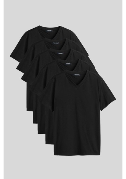 Erkek Çok Renkli T- Shirt Regular Fit Rahat Kesim V Yaka 5'li Basic Tişört Paketi