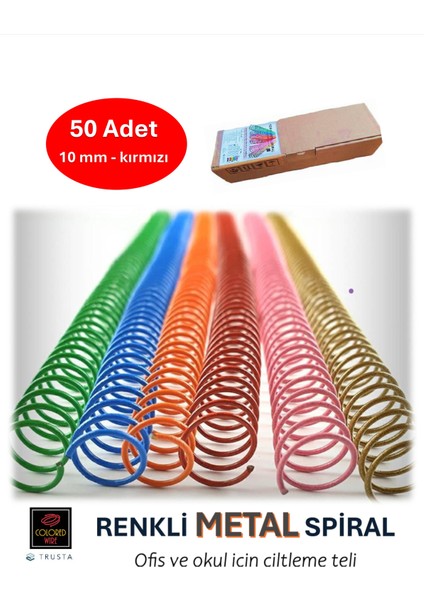 Renkli Metal Helezon Spiral Tel 10MM ( Kırmızı )