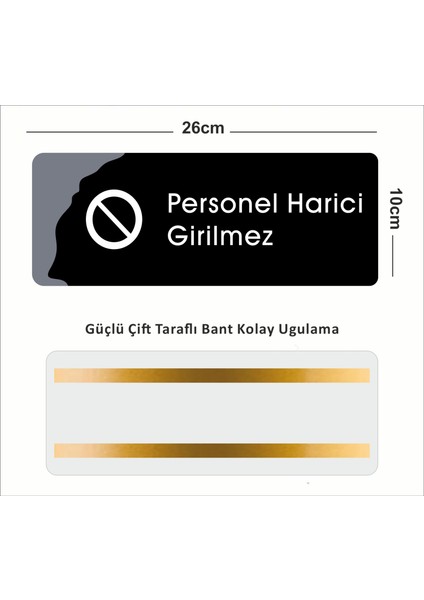 Personel Harici Giremez - Ofis Departman Kapı Isimliği, Yönlendirme Levhası 26X10CM - Siyah&füme fiyatları