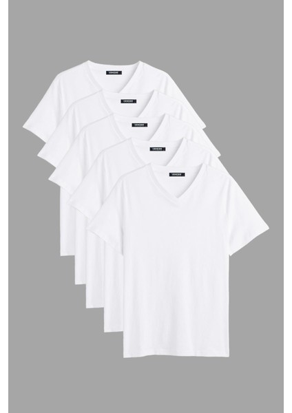 Erkek Çok Renkli T- Shirt Regular Fit Rahat Kesim V Yaka 5'li Basic Tişört Paketi