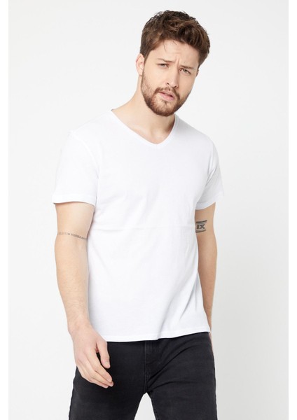Erkek Çok Renkli T- Shirt Regular Fit Rahat Kesim V Yaka 5'li Basic Tişört Paketi