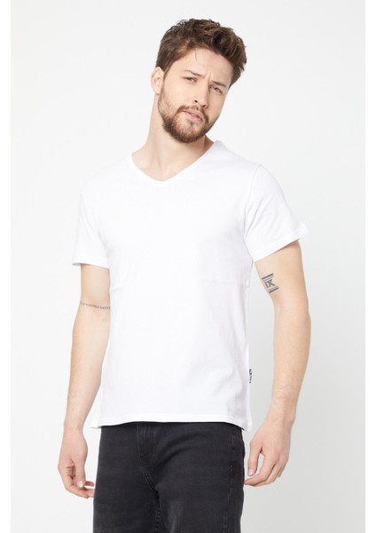 Erkek Çok Renkli T- Shirt Regular Fit Rahat Kesim V Yaka 5'li Basic Tişört Paketi