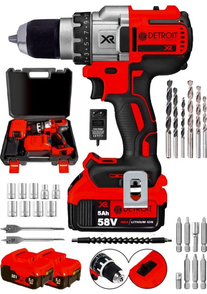 Powertools Usa Brushless 58 V 5AH Çelik Darbeli Şarjlı Matkap Vidalama-Kırmızı Dflng Series fiyatları