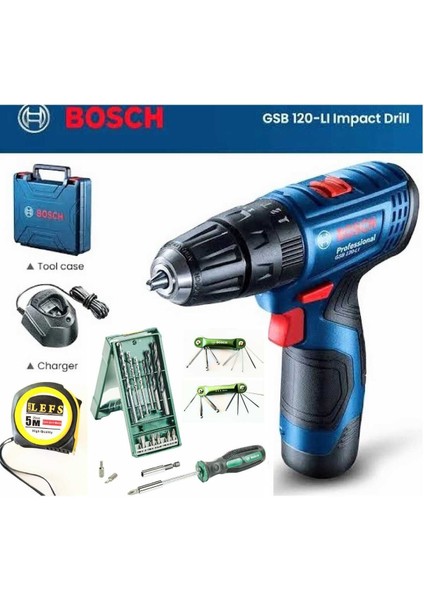 Gsb 120 Li Darbeli Vidalama (Tek Akü),x-Line 15 Parça Mini Aksesuar Seti,allen,tornavida,metre