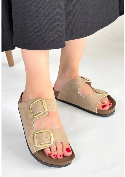 Tanta Bej Nubuk Tokalı Terlik