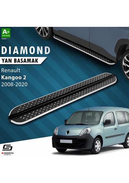 S-Dizayn Renault Kangoo 2 Uzun Şase Diamond Krom Yan Basamak 223 cm 2008-2020 A+ Kalite