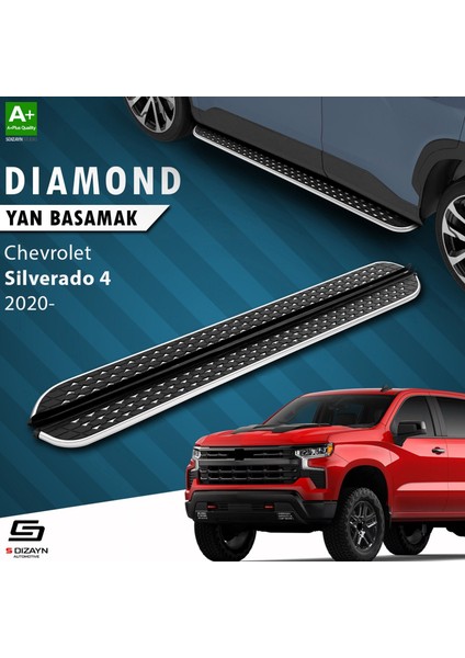 S-Dizayn Chevrolet Silverado 4 Uzun Şase Diamond Krom Yan Basamak 253 cm 2020 Üzeri A+ Kalite