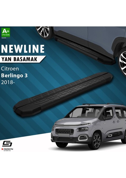 S-Dizayn Citroen Berlingo 3 Uzun Şase Newline Siyah Yan Basamak 213 cm 2018 Üzeri A+ Kalite