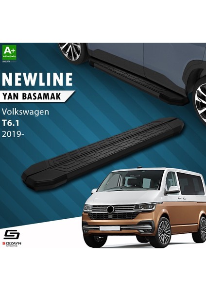 S-Dizayn Vw Transporter T6.1 Uzun Şase Newline Siyah Yan Basamak 253 cm 2019-2025 A+ Kalite