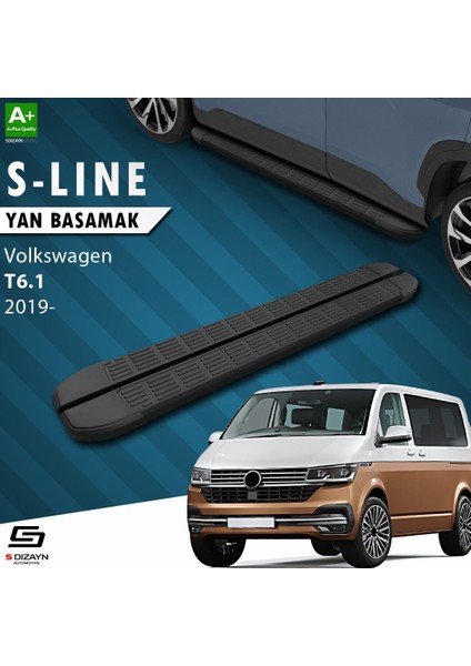 S-Dizayn Vw Transporter T6.1 Uzun Şase S-Line Siyah Yan Basamak 253 cm 2019-2025 A+ Kalite