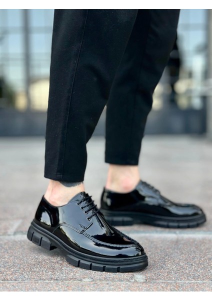 SB0237 Bağcıklı Rugan Klasik Yüksek Taban Casual Erkek Ayakkabı