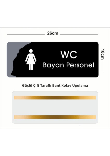 Wc Bayan Personel Ofis Departman Kapı Isimliği, Yönlendirme Levhası 26X10CM - Siyah&füme fiyatları