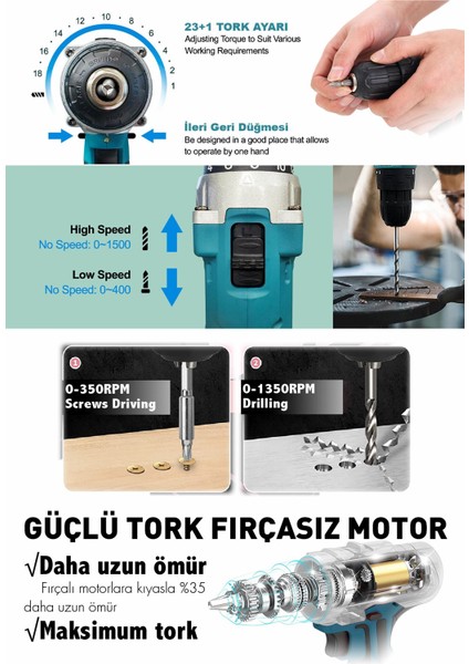 Pro-Xxc-Line Germany Technology Çift Akülü Şarjlı Matkap 24 Parça 58 Vf 5 Ah Powerblack