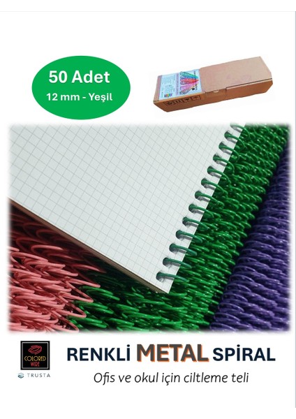 Renkli Metal Helezon Spiral Tel 12MM ( Yeşil )