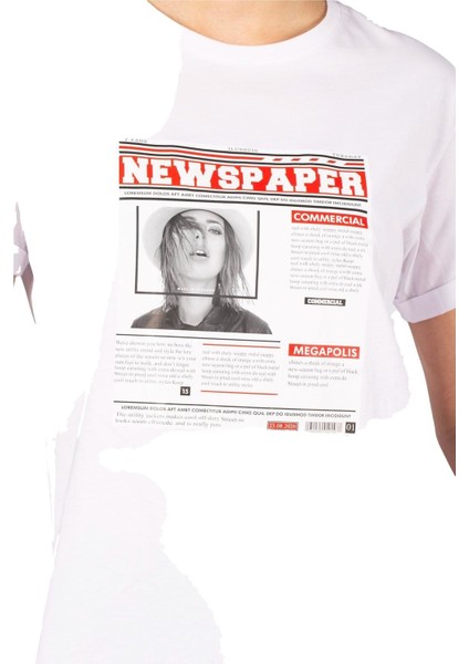 -Kadın Newspaper Baskılı T-Shirt - Beyaz fiyatları