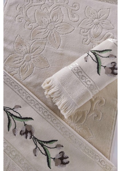 Etamin Nakışlı Jakarlı Kadife El Yüz Havlusu - 50x90 cm- Kapuçino
