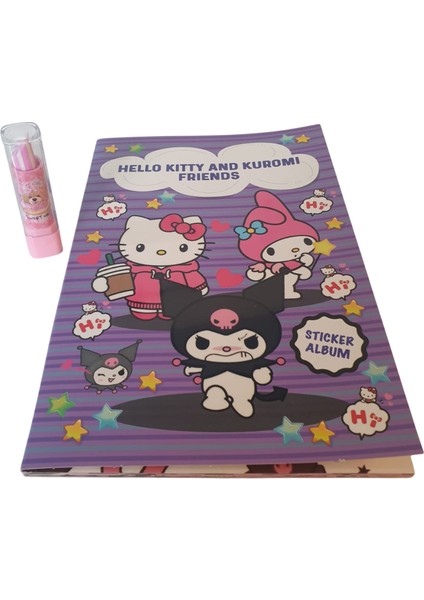Antkırtasiyeaksesuar Hello Kitty Kuromi Sticker Defter Albüm My Melodi Yapıştirma ve 1 Adet Ruj Silgi