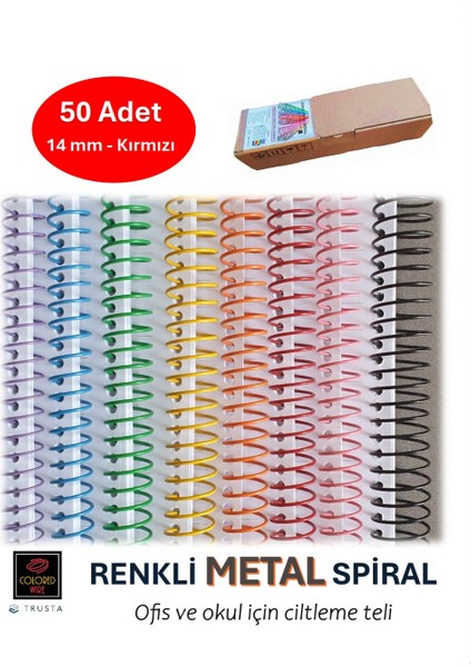 Renkli Metal Helezon Spiral Tel 14MM ( Kırmızı )