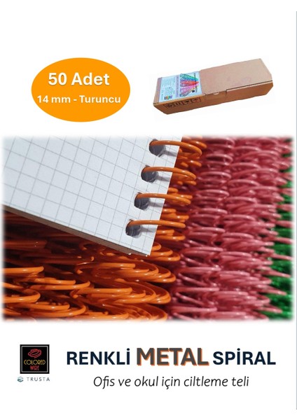 Renkli Metal Helezon Spiral Tel 14MM ( Turuncu )