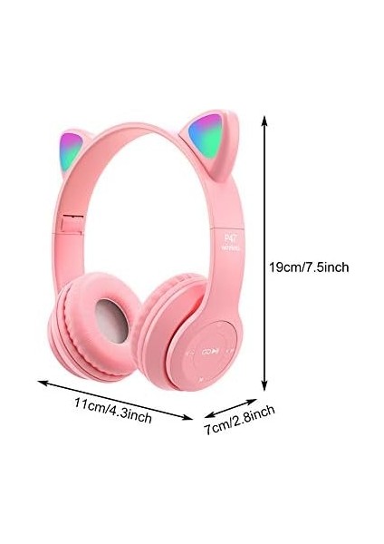 Kulaklığı, Kedi Kulağı LED Işıklı Bluetooth 5.0 Katlanabilir Kablosuz Oyun Kulaklığı, Çocuklar Yetişkinler Için, Rahat Dahili Mikrofon Gürültü Engelleme Kulak Üstü Kulaklık (Pembe)