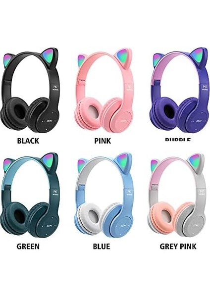 Kulaklığı, Kedi Kulağı LED Işıklı Bluetooth 5.0 Katlanabilir Kablosuz Oyun Kulaklığı, Çocuklar Yetişkinler Için, Rahat Dahili Mikrofon Gürültü Engelleme Kulak Üstü Kulaklık (Pembe)