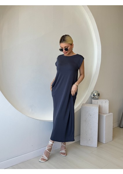 Kalın Askılı Modal Kumaş Antrasit Elbise