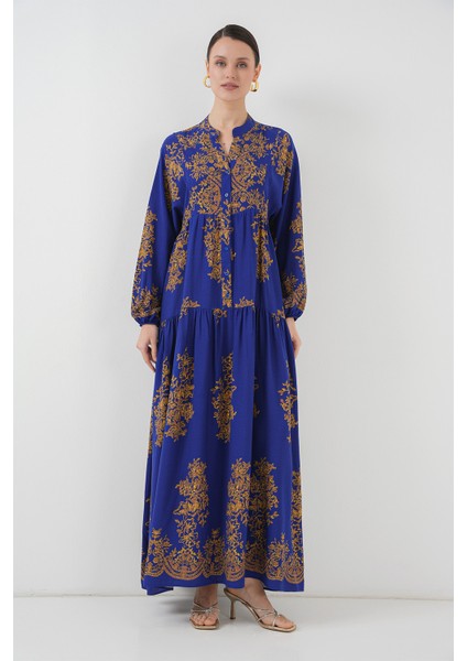 Saks Gold Desenli Tesettür Elbise 2423 modelleri