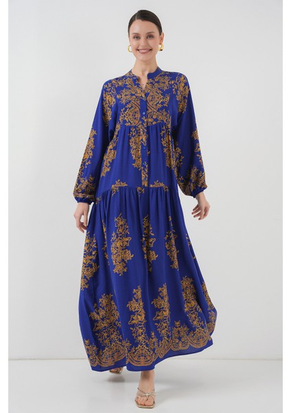 Saks Gold Desenli Tesettür Elbise 2423 fırsatları