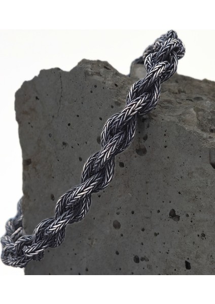 Oksitli Gümüş Kazaziye Bileklik - 1000 Ayar Gümüş Saç Örgüsü El Işçiliği Kazaziye Bileklik