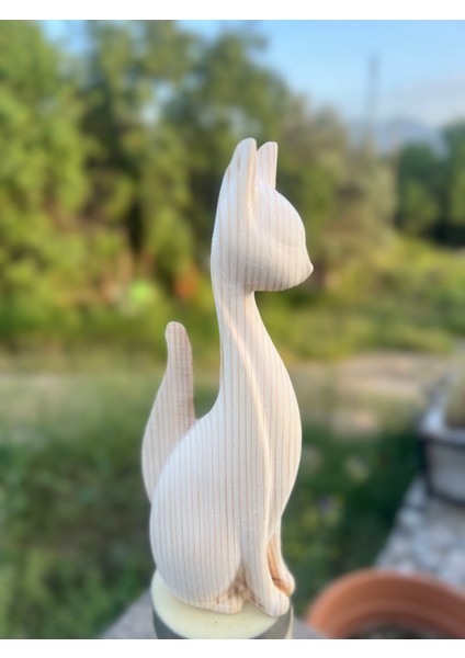El Yapımı Ahşap Kedi Biblosu – Modern Minimal Dekoratif Figür