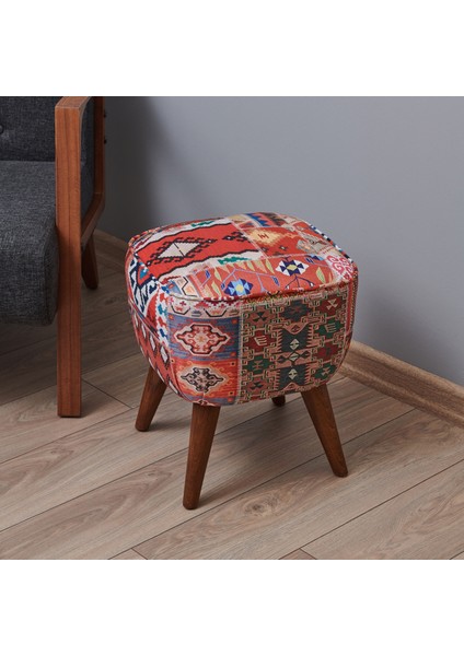 Retro Kare Dijital Patchwork Puf - Renkli