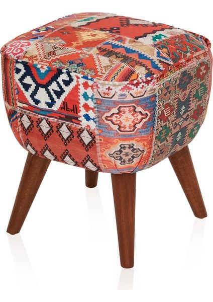 Retro Kare Dijital Patchwork Puf - Renkli