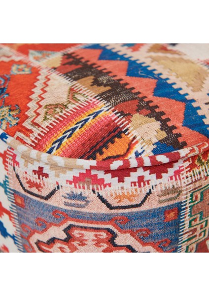 Retro Kare Dijital Patchwork Puf - Renkli