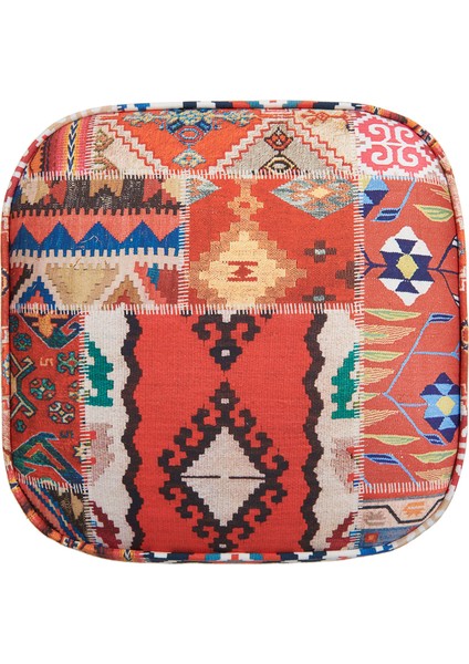 Retro Kare Dijital Patchwork Puf - Renkli