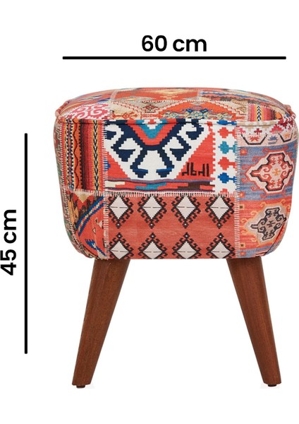 Retro Kare Dijital Patchwork Puf - Renkli