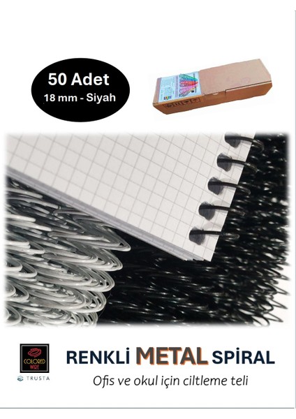 Renkli Metal Helezon Spiral Tel 18MM ( Siyah )