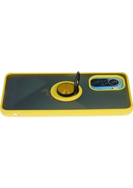 Xiaomi Redmi K40 Kılıf Montreal Yüzüklü Silikon Kapak - Sarı Glstd