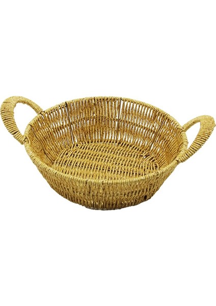 Yuvarlak Plastik Hasır Ekmek - Çok Amaçlı Sepet Kulplu - Metal Iskelet TABAN:18CM - AĞIZ:24CM Derinlik:8cm