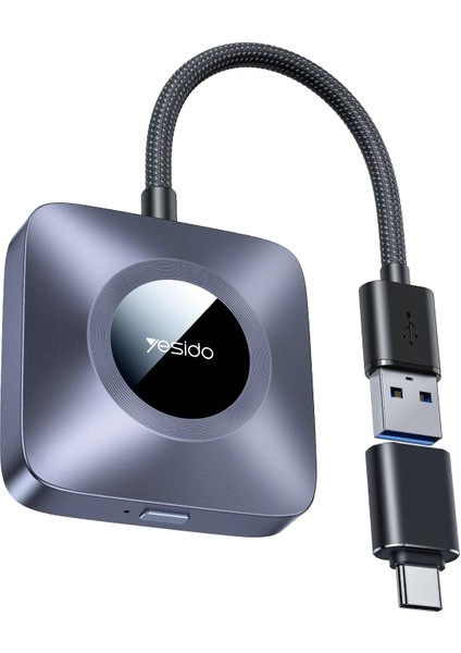 Uyumlu Yesido KM23 2-In-1 Kablosuz Carplay Adaptör (1080P, Type-C To Usb, Bluetooth 5.0, Apple iPhone Uyumlu) - Siyah