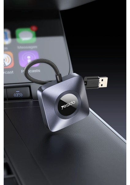 Uyumlu Yesido KM23 2-In-1 Kablosuz Carplay Adaptör (1080P, Type-C To Usb, Bluetooth 5.0, Apple iPhone Uyumlu) - Siyah
