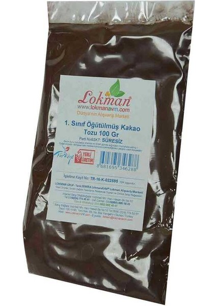 1. Sınıf Öğütülmüş Kakao Tozu 100 gr Paket