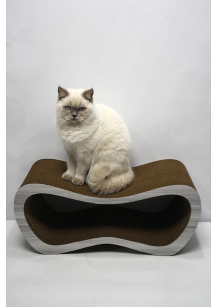 Karton Kedi Tırmalama Kanepesi - Large - Gri Ahşap Desen - (59X26X24 Cm)
