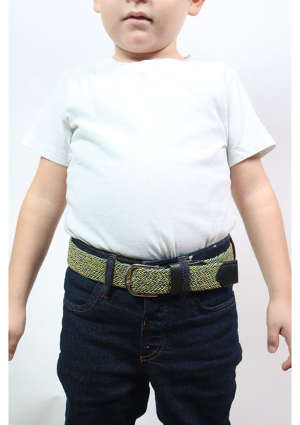 Kids Elastik Örgü Çocuk Kemeri Beyaz Denizci Baskılı