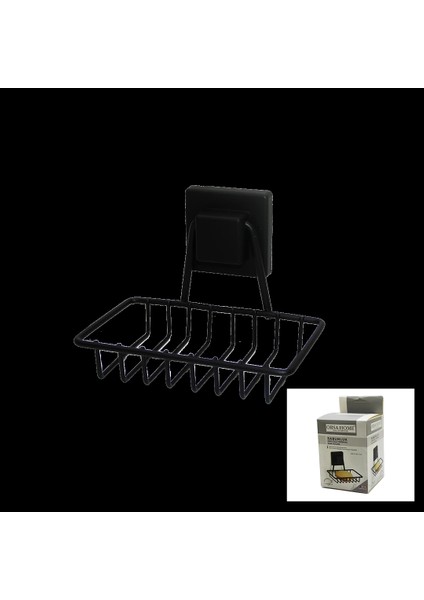 Siyah - Metal Katı Sabunluk Kare Güçlü Yapışkanlı 11X12.5X11CM