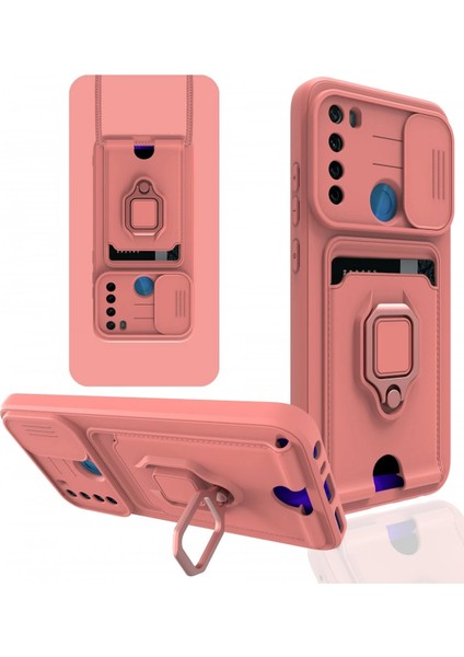 Xiaomi Redmi Note 8 Kılıf Zuma Kartvizitli Yüzüklü Silikon - Pembe Glstd