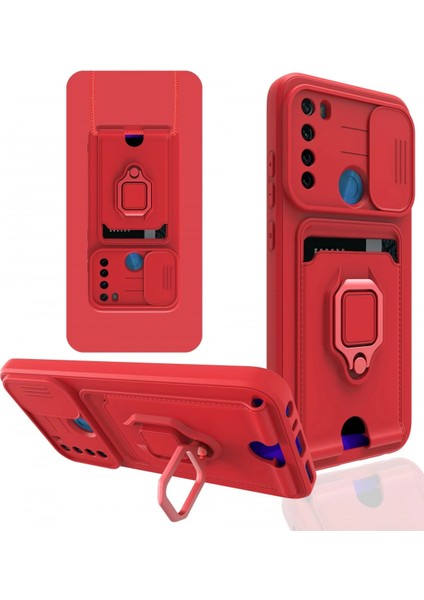 Xiaomi Redmi Note 8 Kılıf Zuma Kartvizitli Yüzüklü Silikon - Kırmızı Glstd